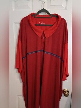 Men's KS Sport Red with Navy Stripe Polo Shirt Size 7 XL BIG